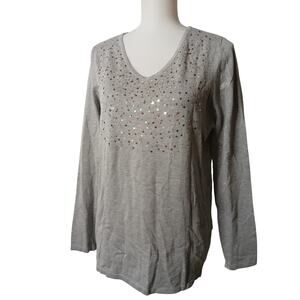 Chico's V-neck Sequin Sweater Lightweight Holiday Sparkle Pullover NWT M US 18
